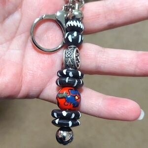 Keychain Carved Bone Beads Black and White .Handcrafted.